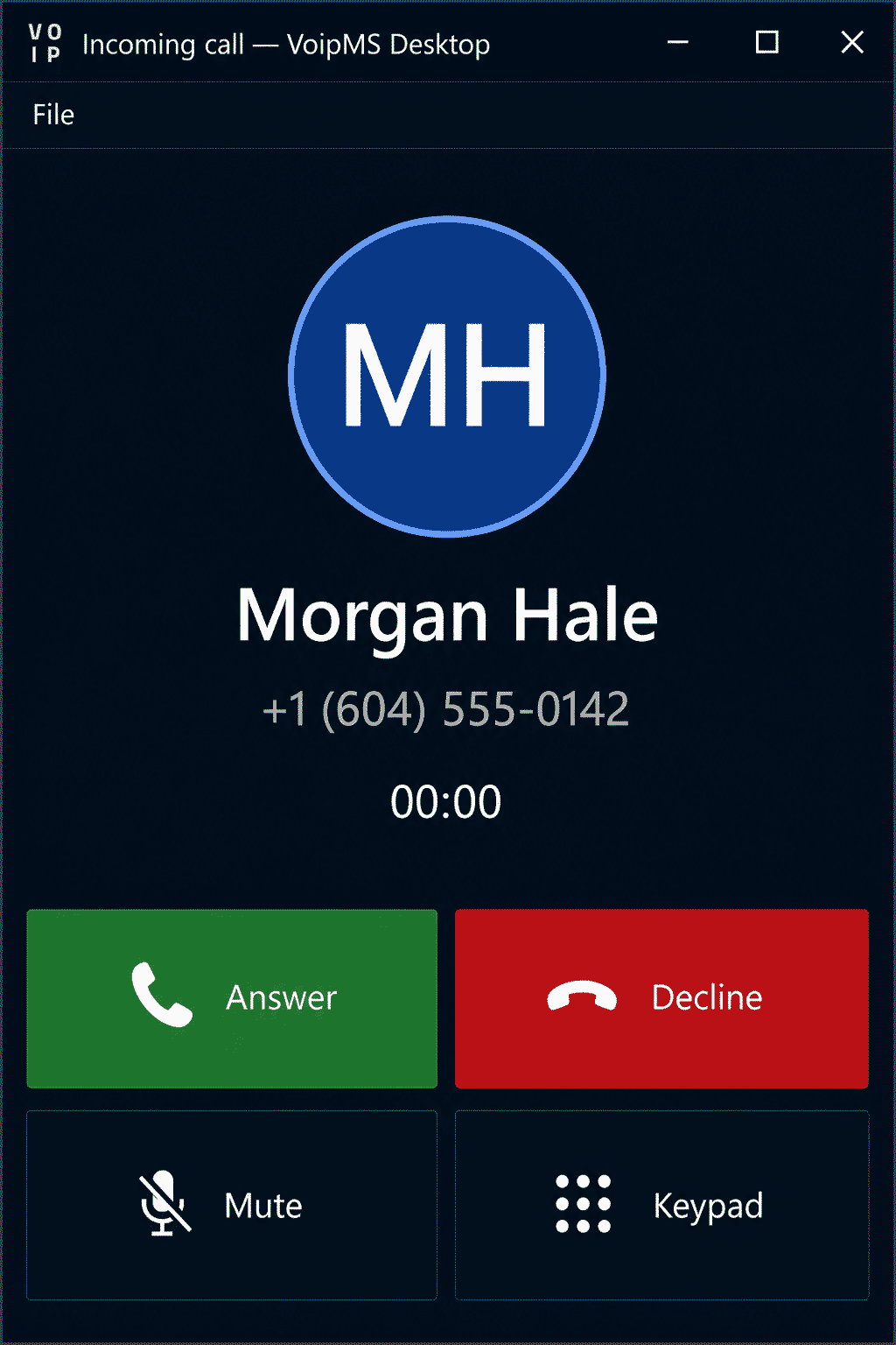VoipMS Desktop incoming call
